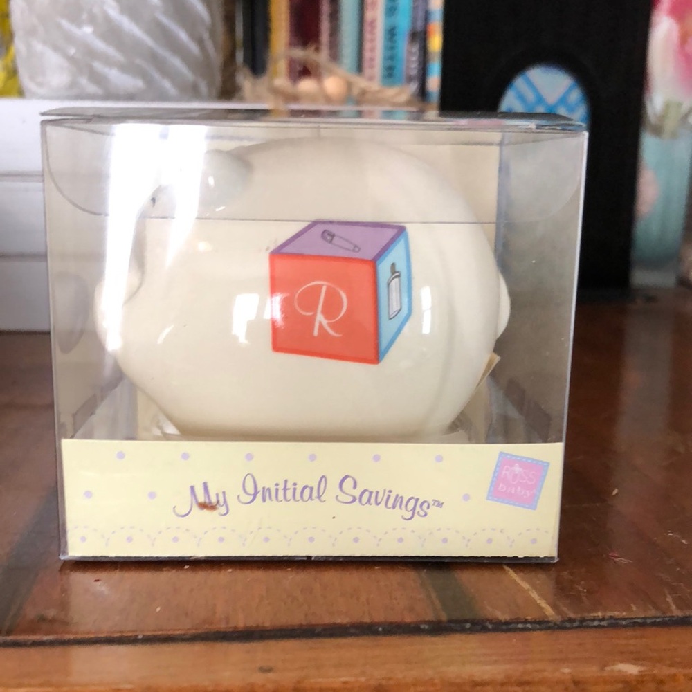 White Piggy Bank with Colorful Block Design